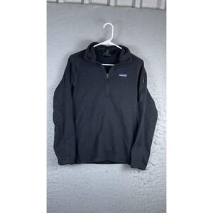 Patagonia Sweater Mens Medium Black Quarter Zip Fleece Pullover Logo Pocket